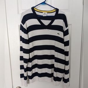 Lacoste Devanlay v-neck sweatshirt navy and white striped mens L/XL